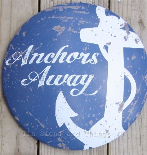 Used Anchors Away Metal Tin Sign Rustic Vintage Nautical Coastal Wall