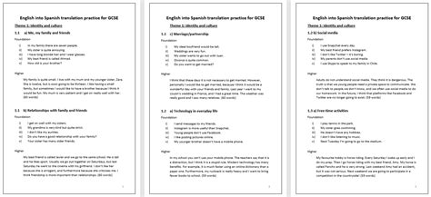 English to Spanish translation practice for Spanish GCSE  AQA Theme 1