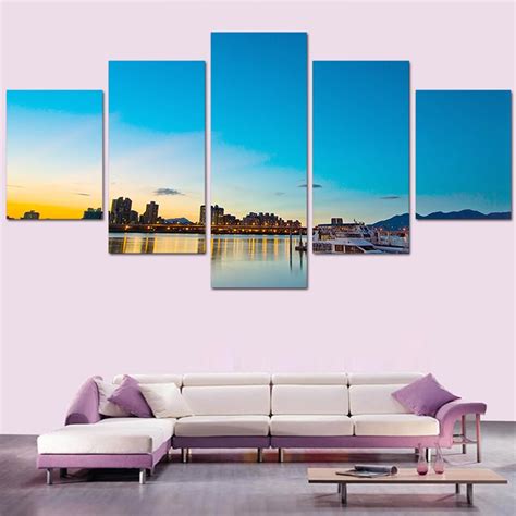 Wall Art Living Room Printed Pictures 5 Piecepcs Seaside City Landscape