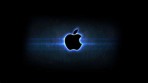 Apple Logo With Light In Blue Black Background Hd Macbook Wallpapers