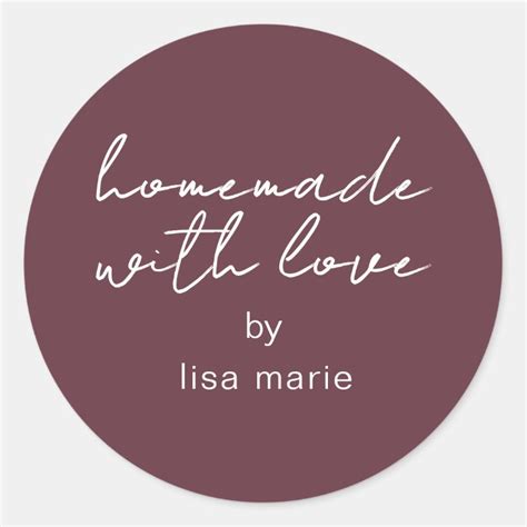 Homemade With Love Personalized Burgundy T Classic Round Sticker