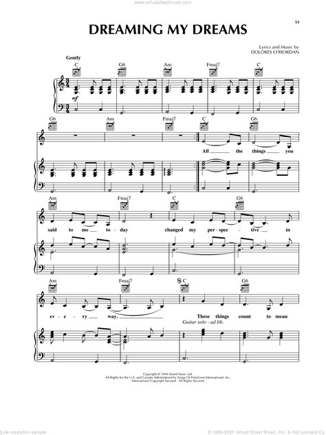 Partitions Numériques De The Cranberries Pour Piano Voix Et Guitare