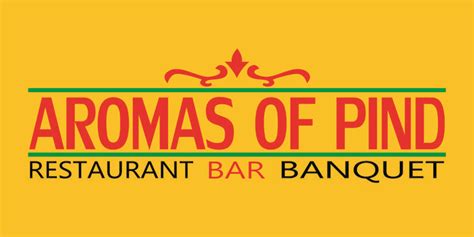 The Logo For Aromas Of Pind Restaurant Bar Banquet On Yellow Background