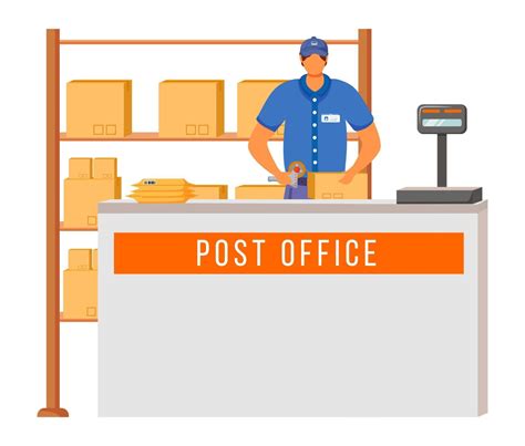 Post Office Male Worker Flat Color Vector Illustration Man Checks And