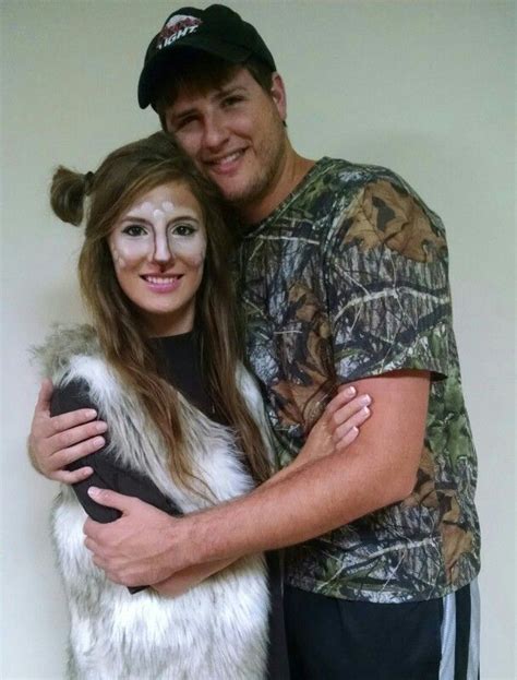 doe no antlers fur vest and makeup and scruffy hunter camo shirt couples costume last minute