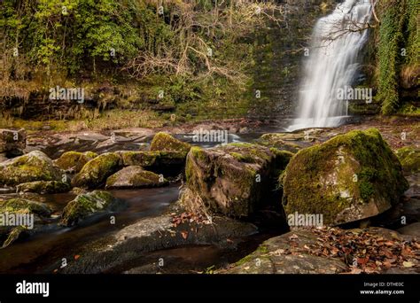Waterfall Cascade At Caerfanell In The Brecon Beacons National Park