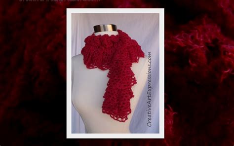 Creative Art Expressions Hand Knit Red Frill Lace Soft Ruffle Scarf