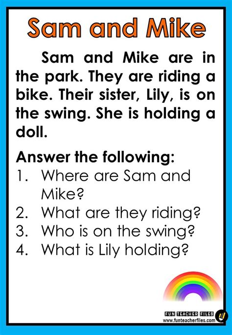 Reading Materials With Comprehension Questions Fun Teacher Files