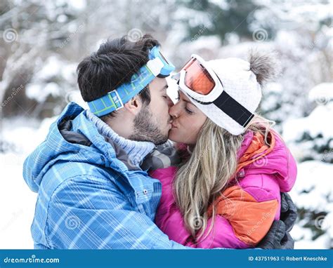 Couple Kissing In Winter On Ski Stock Image Image Of Face Season 43751963