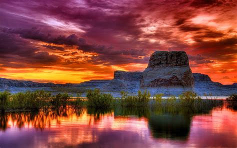 HD Wallpaper Arizona Sunset Scenery Lake Rocky Mountains Orange Clouds Reflection In Water K