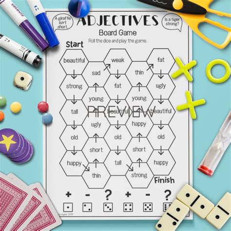 Adjectives Board Game Fun Esl Worksheet For Children Adjectives