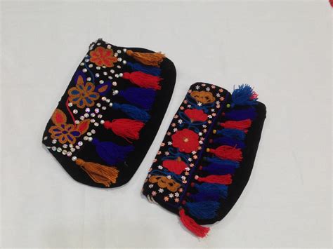 Black Pouches With Multicolours Embroidery For Girls Happify Shop