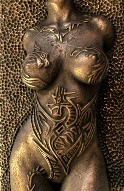 GIRL DRAGON TATTOO Bronze Nude Erotic Female Torso Sculpture Wall