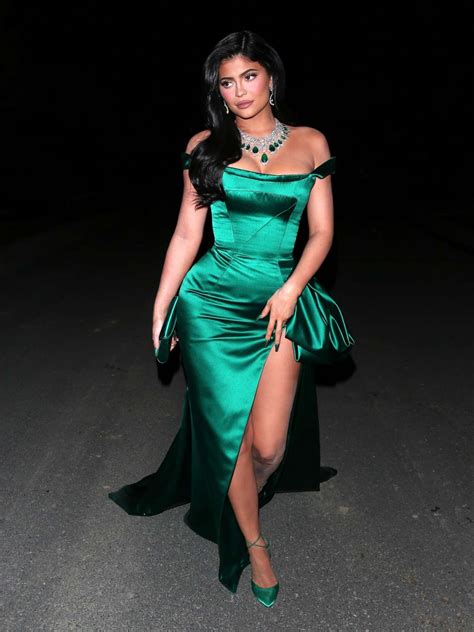 Kylie Jenner In Green Satin Dress Going To The Kardashians Christmas Eve Bash In La Gotceleb