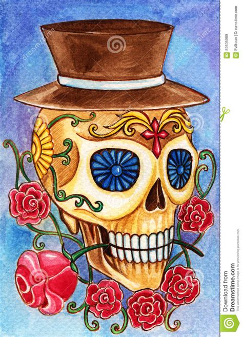 Art Skull Day Of The Dead Festival Stock Illustration Image 59635989