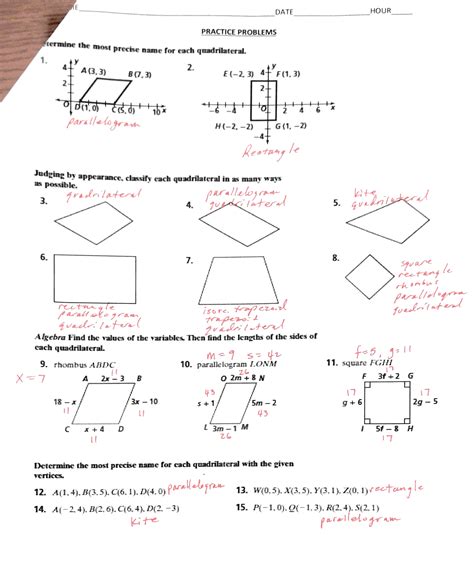 Answers may be used more than once or not at all. QUADRILATERALS - MR. MOZDZIERZ GEOMETRY CLASS