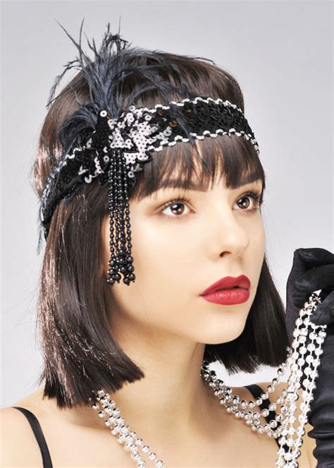 Womens 20s Deluxe Black Sequin Headband