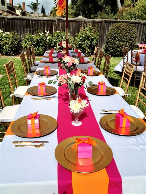 Bright Pink And Orange Bridal Shower Table Wedding Table