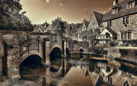 Wallpaper Castle Combe Wiltshire England Bridge River Dusk