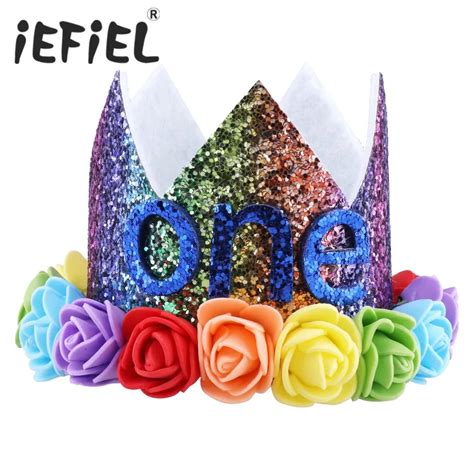New Arrival Girls Kids 1st Birthday Sparkly Party Tiara Crown Flowers