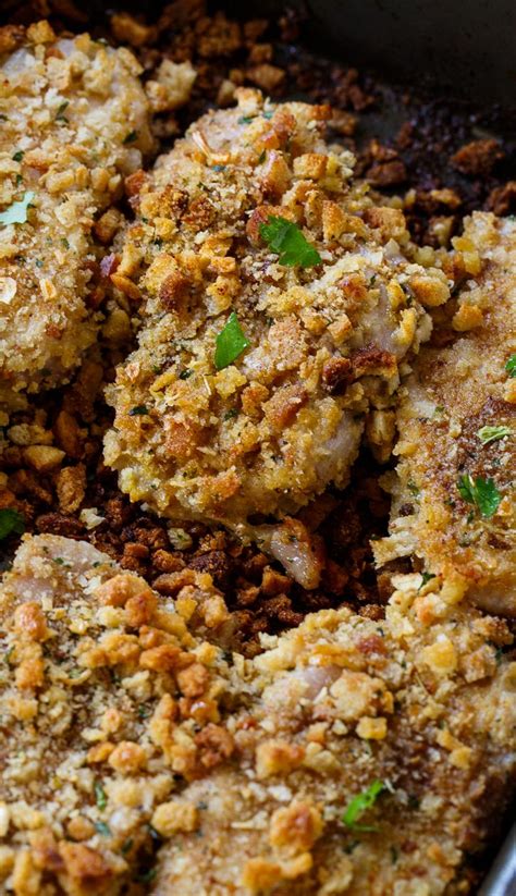 Pork chops are baked then served with a rich mushroom sauce. Stuffing Coated Pork Chops | Recipe | Baked pork chops ...