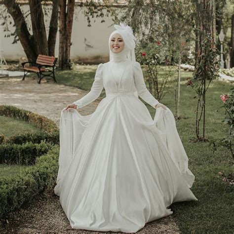 Elegant Simple Satin Muslim Wedding Dresses Ball Gown Bride Dress Dqg1 Tanya Bridal