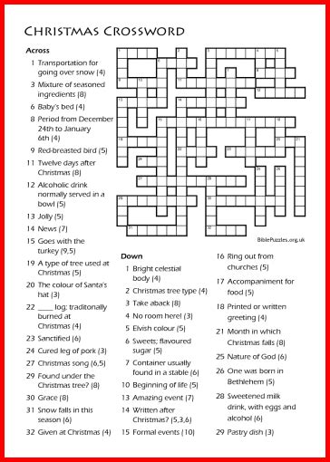 Bible Crossword Puzzle Christmas