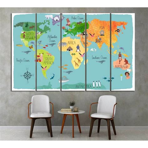 World Map For Kids Room Decor№33 Ready To Hang Canvas Print Zellart