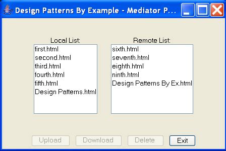 Mediator design pattern is one of the behavioral design pattern, so it deals with the behaviors of objects. Design Patterns By Example in Java- Mediator Pattern : Mediator Pattern « Design Pattern « Java