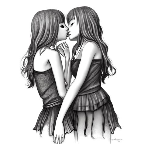 Paleskinned Anime Lesbian Lovers Share Sweet Kiss · Creative Fabrica