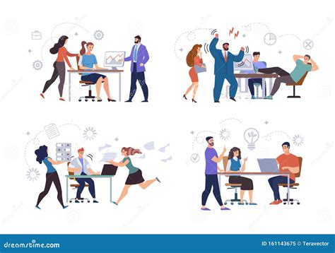 Office People Work Situations Flat Vector Set Stock Vector