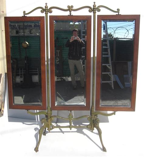 This item muji folding three panel mirror. Gothic Iron and Oak Three Panel Standing Dressing Mirror ...