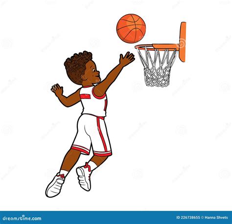 A Young Black Basketball Player Throws The Ball Into The Basket Vector