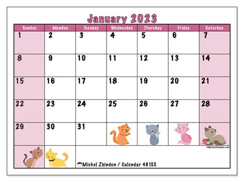 January 2023 Printable Calendar “74ss” Michel Zbinden Uk