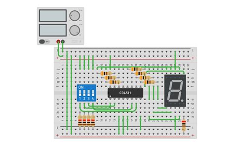 Circuit Design Dip Switch Decodificador Display 7 Segmentos Tinkercad