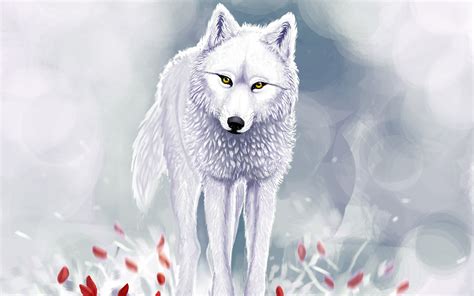 White Wolf And Red Flowers Wallpapers And Images Wallpapers Pictures