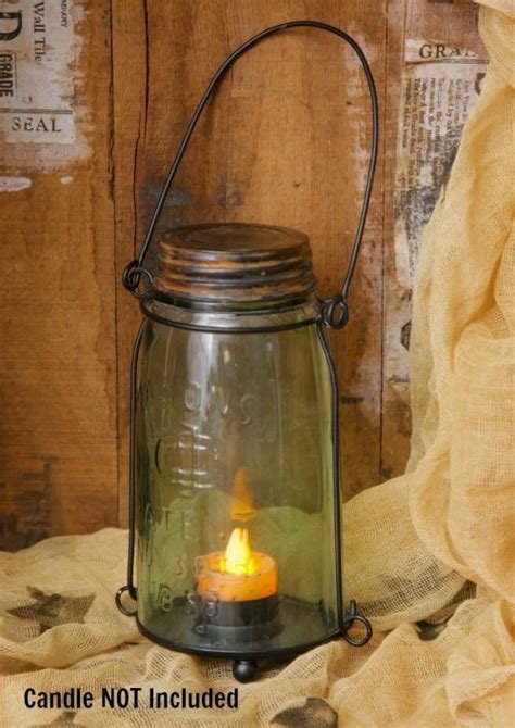 New Primitive Country Rustic Mason Jar Lantern Tea Light Candle Holder