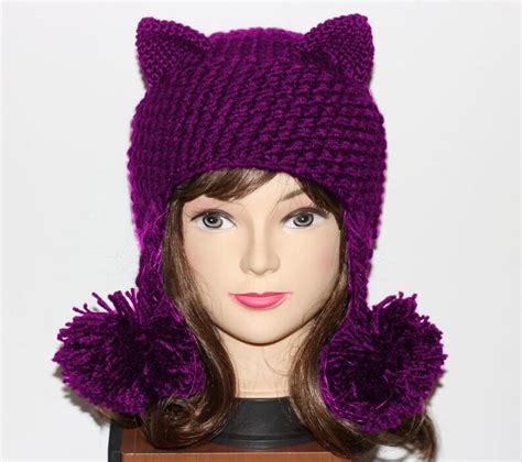 Cat Lover T Cat Hat Cat Ears Hat Hat Pom Poms Cat Ears Etsy
