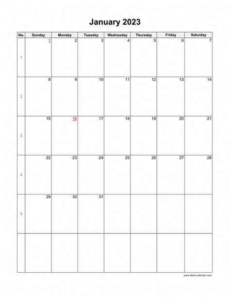 Download January 2023 Blank Calendar Vertical