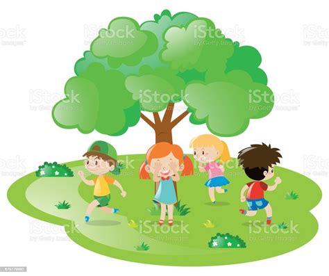 Kinder Spielen Verstecken Und Suchen Im Park Stock Vektor Art Und Mehr