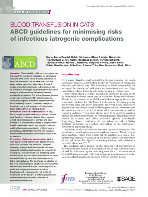 Pdf Blood Transfusion In Cats Abcd Guidelines For Minimising Risks Of