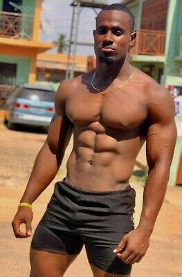 Shirtless Male African American Black Body Builder Muscular Man Photo