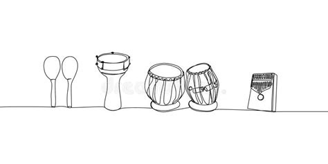 African Musical Instruments Set One Line Art Continuous Line Drawing