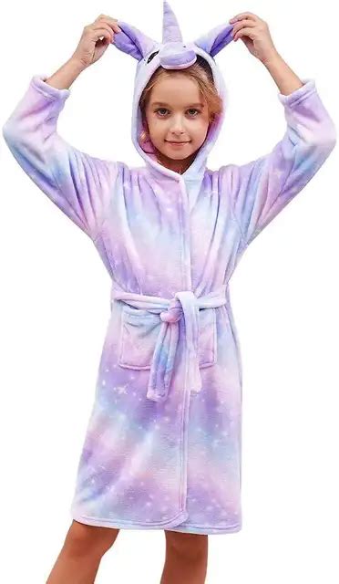 New Unicorn Hooded Children Bathrobes Kids Rainbow Star Bath Robes For