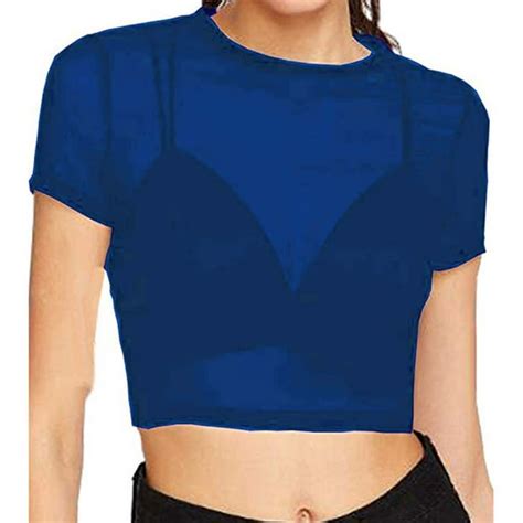 〖toto〗intimates For Women Sheer Mesh See Through Short Sleeve Crop Tops Casual T Shirt