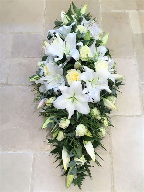 White Lily And Rose Funeral Coffin Double Ended Spray Funeral Flower Arrangements Funeral