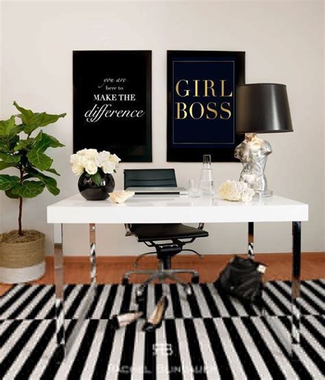 Black And White Office Inspiration Girl Boss Gold Foil Print And White