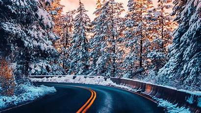 Winter Road Forest Highway Snow Background Wallpapers