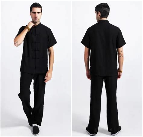 Black Tradition Chinese Style Mens Linen Kung Fu Sets Shirt Pants