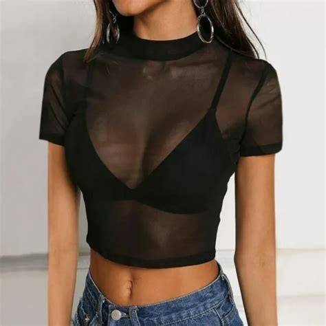 Womens Sexy See Through Mesh Sheer Tank Crop Top Vest T Shirt Blouse Tee Tops 1055 Picclick